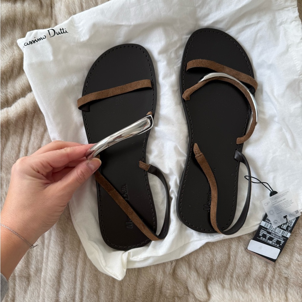 Massimo Dutti Black and Brown Sandals